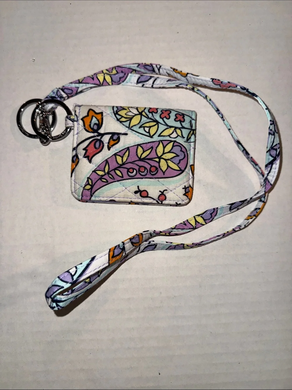 Vera Bradley Quilted Paisley Lanyard Card Holder in Lavender, Yellow, Aqua